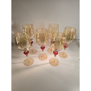 Pier 1 Amber Luster Red Jewel Stem Water Goblets Set of 6 10.5" Discontinued
